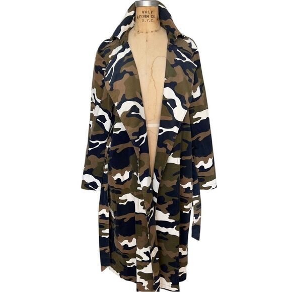 Camouflage Belted Trench Coat with Classic Lapels Size L/XL - Picture 7 of 10